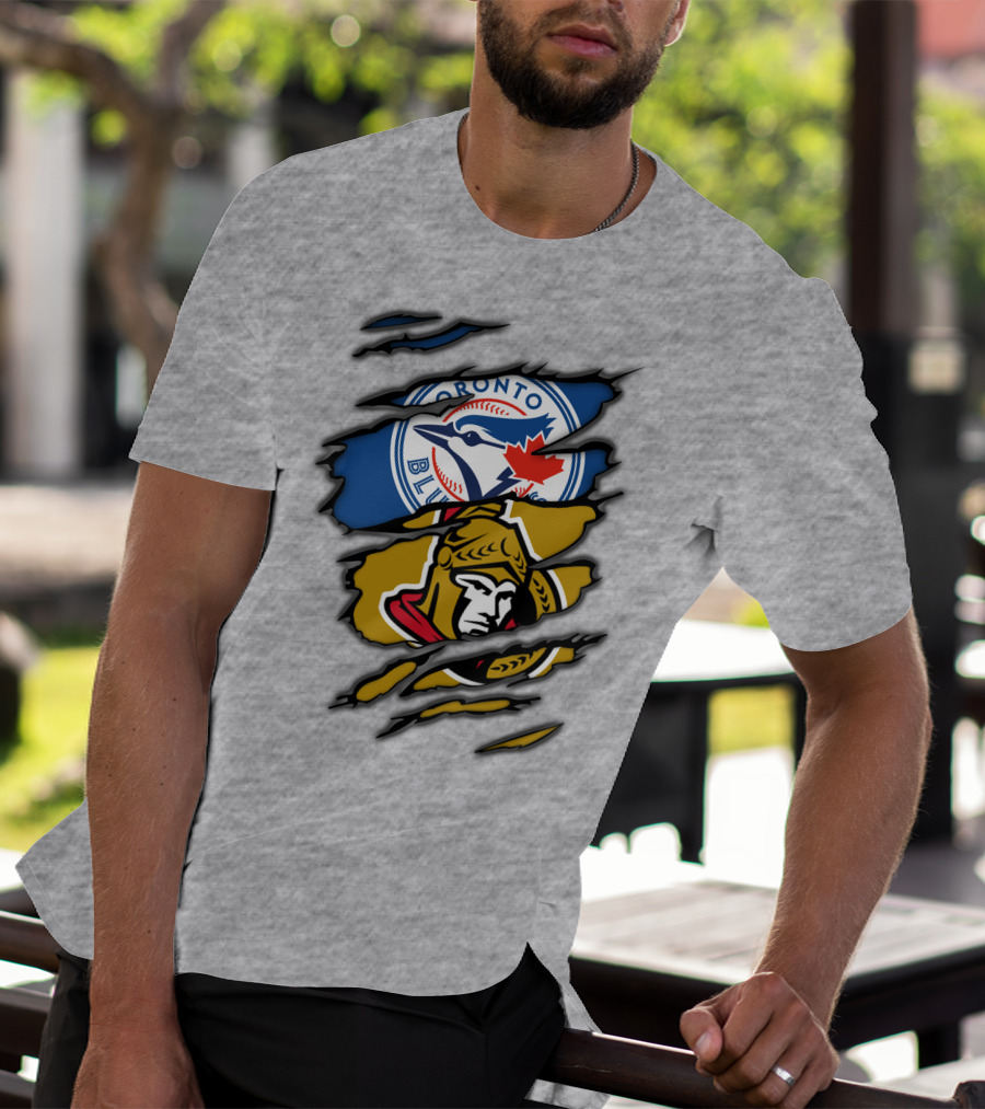 Toronto Blue Jays Ottawa Senators Dual Logo Rip T-Shirt