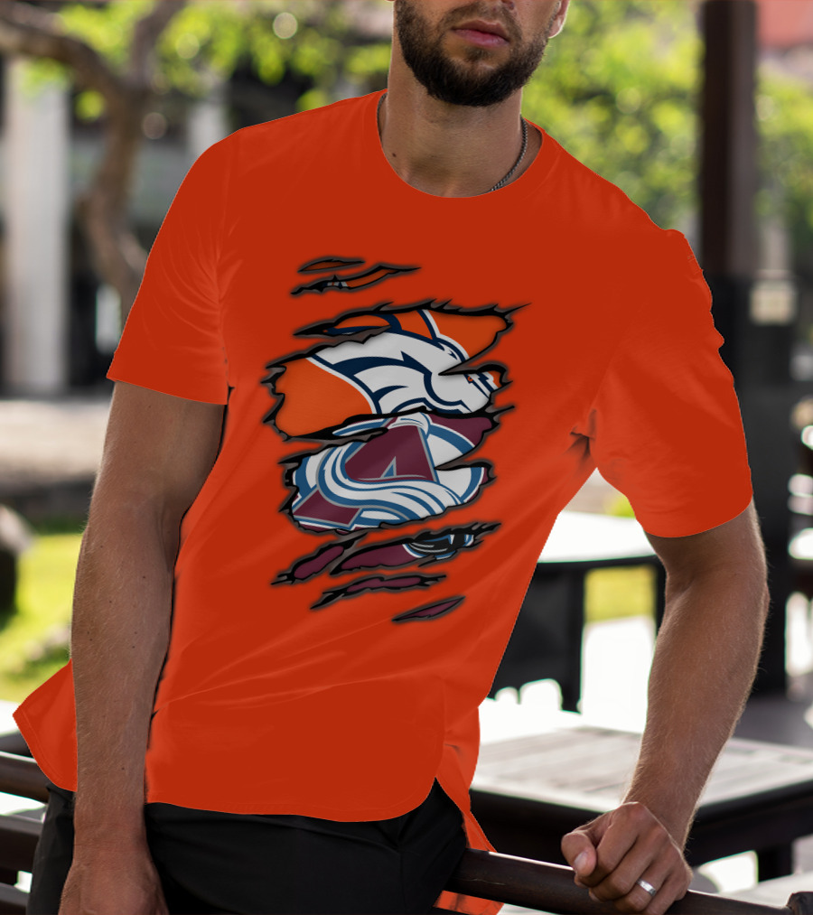 Broncos Avalanche Nfl Nhl Logo Crossover Collaboration T-Shirt