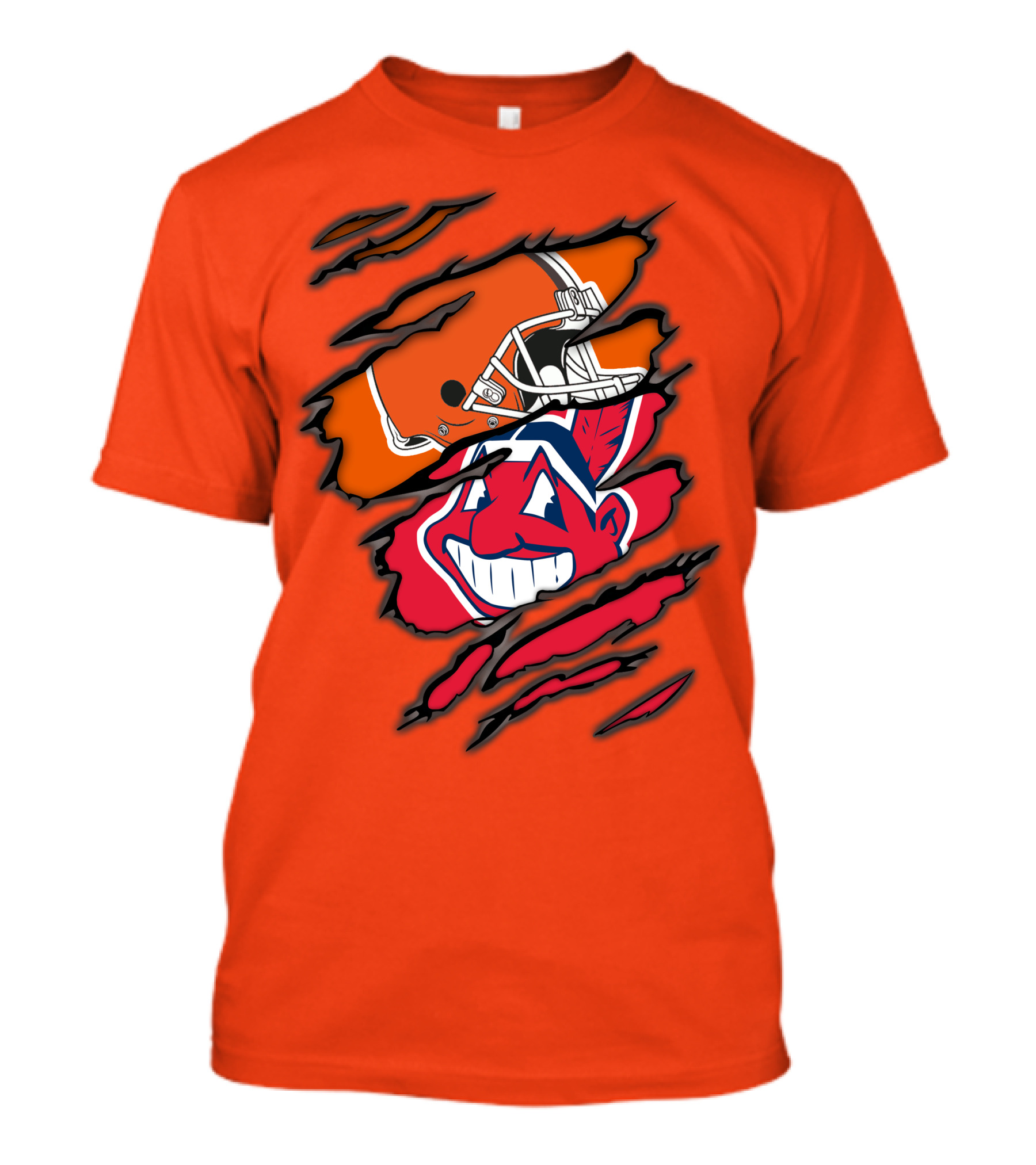 Cleveland Browns Helmet Retro Indians Chief Wahoo Claw Marks Logo Combination T-Shirt