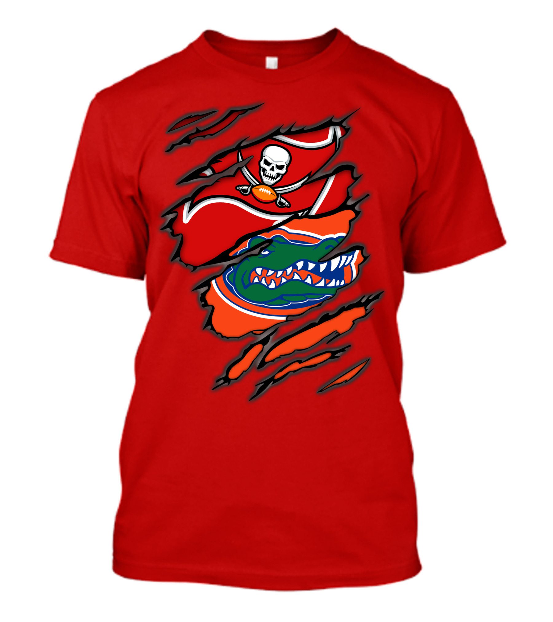 Buccaneers Gators Skull Football And Alligator Dual Logo Burst T-Shirt