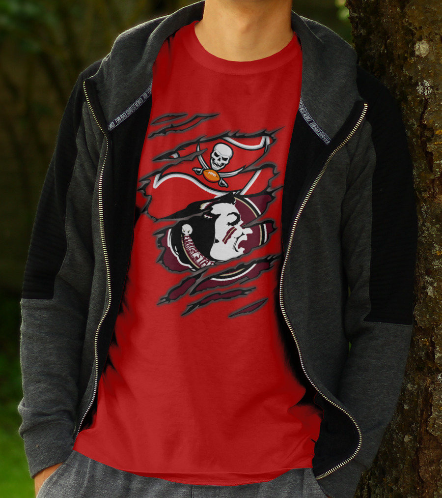 Buccaneers Seminoles Skull And Tomahawk Football Fusion T-Shirt