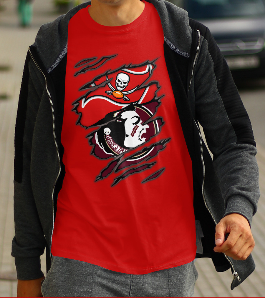 Buccaneers Seminoles Skull And Tomahawk Football Fusion T-Shirt