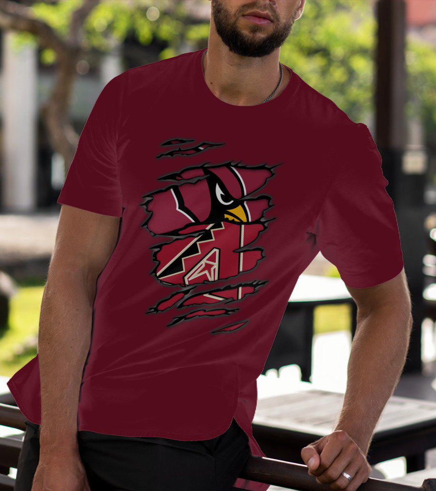 Cardinals And Diamondbacks Union Ripped Claw Marks Logo Fan T-Shirt