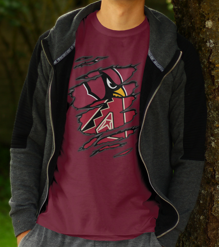 Cardinals And Diamondbacks Union Ripped Claw Marks Logo Fan T-Shirt