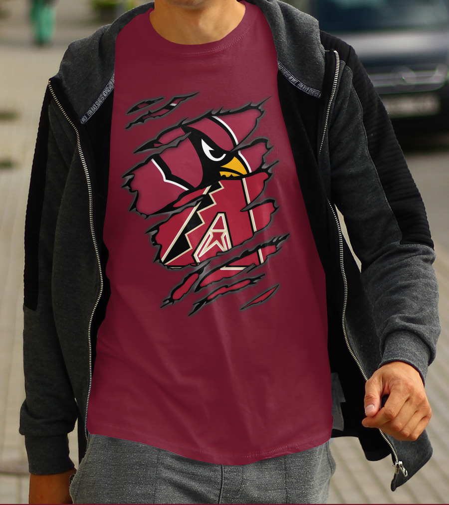 Cardinals And Diamondbacks Union Ripped Claw Marks Logo Fan T-Shirt