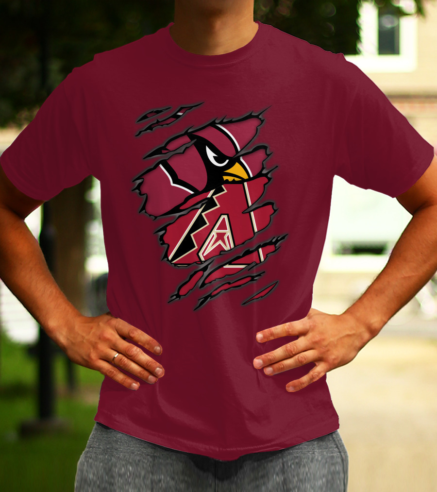 Cardinals And Diamondbacks Union Ripped Claw Marks Logo Fan T-Shirt