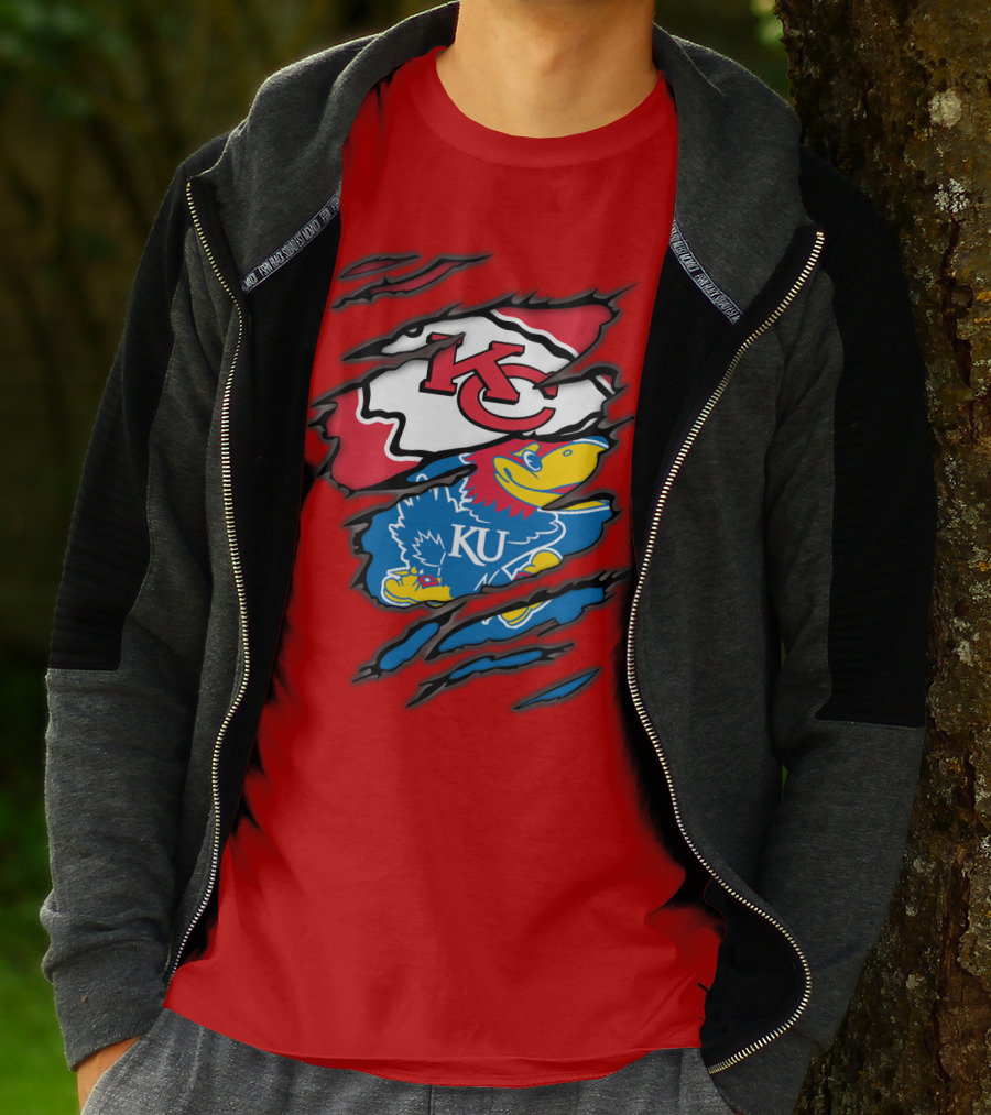 Kansas City Chiefs KC Jayhawks KU Logo Mashup T-Shirt