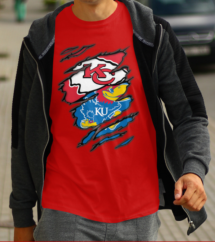 Kansas City Chiefs KC Jayhawks KU Logo Mashup T-Shirt