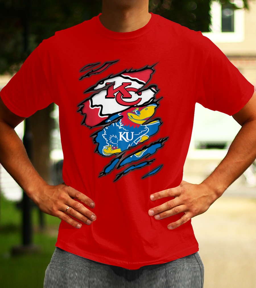 Kansas City Chiefs KC Jayhawks KU Logo Mashup T-Shirt
