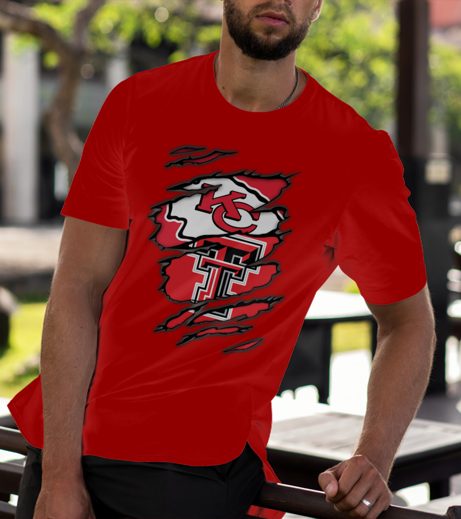 Kansas City Chiefs Texas Tech Red Raiders Logo Fusion T-Shirt