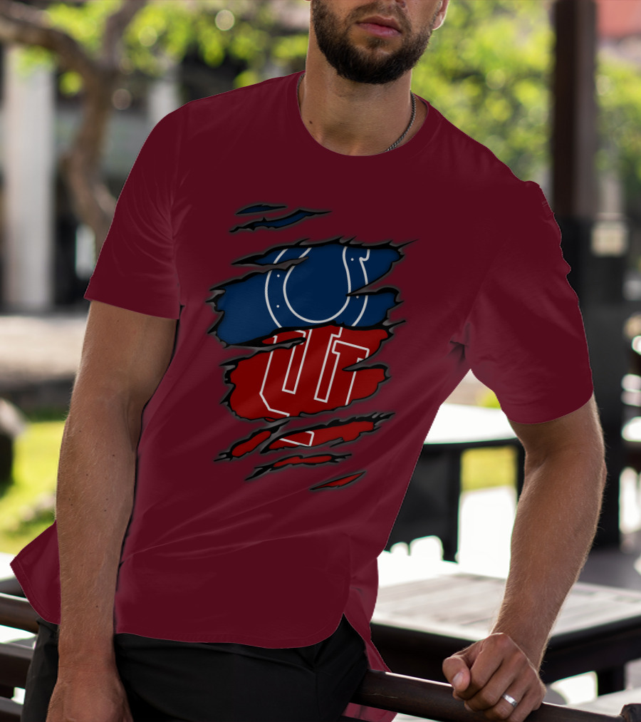 Colts Hoosiers Blue Horseshoe Red Interlocking IU T-Shirt