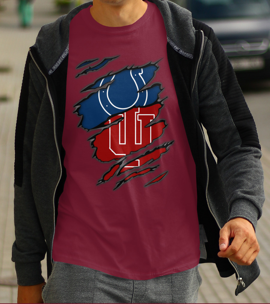 Colts Hoosiers Blue Horseshoe Red Interlocking IU T-Shirt
