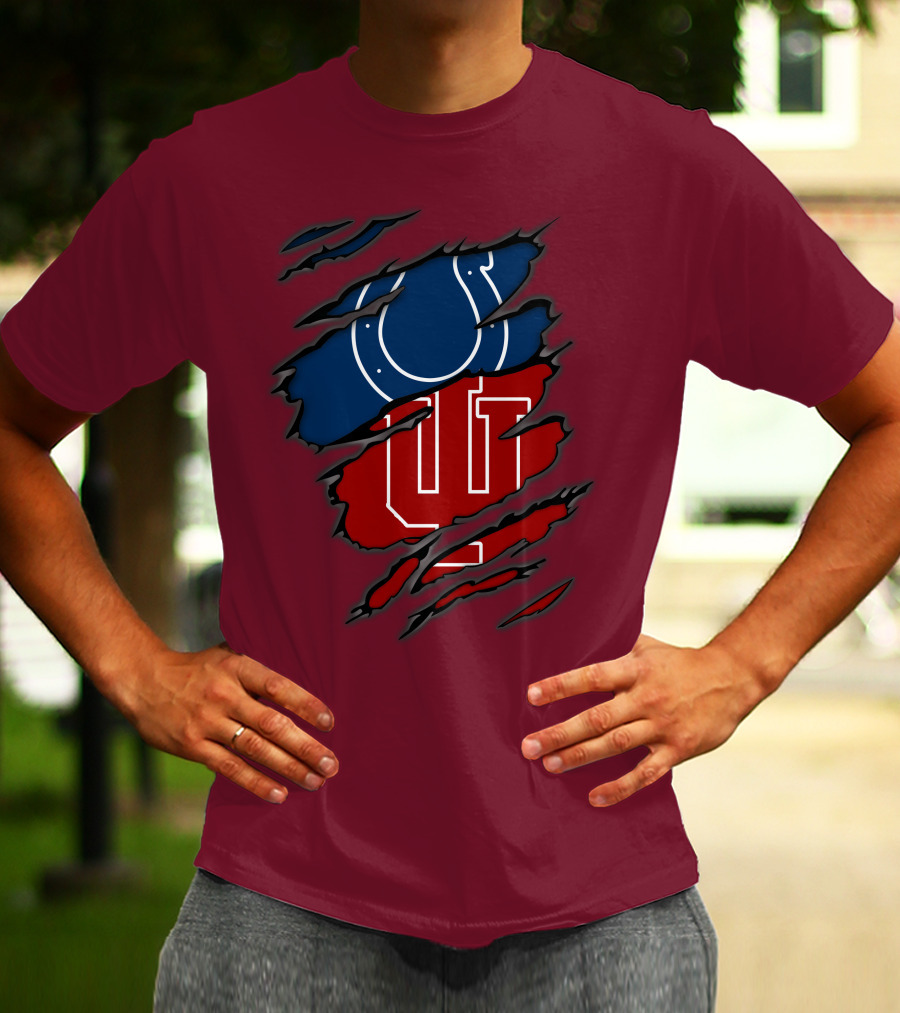 Colts Hoosiers Blue Horseshoe Red Interlocking IU T-Shirt