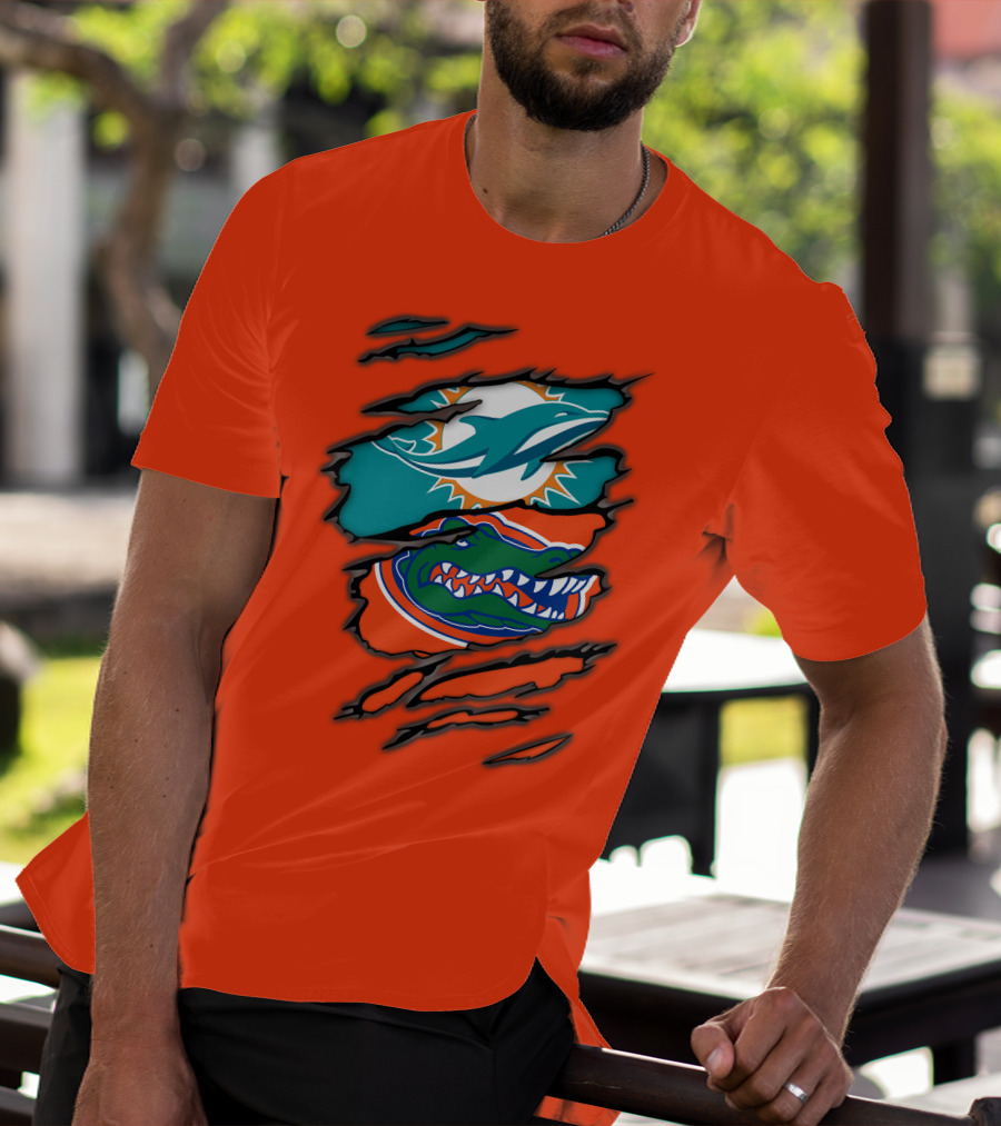 Miami Dolphins Florida Gators Logo Rip T-Shirt
