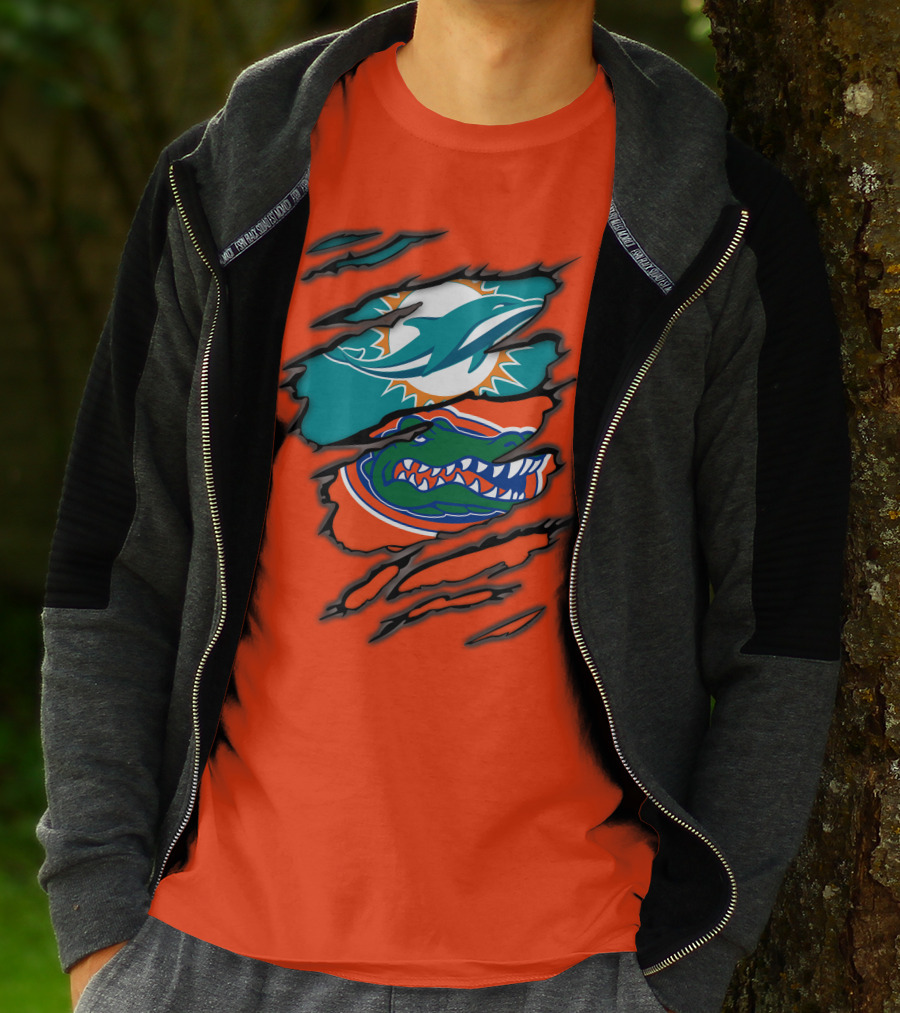 Miami Dolphins Florida Gators Logo Rip T-Shirt