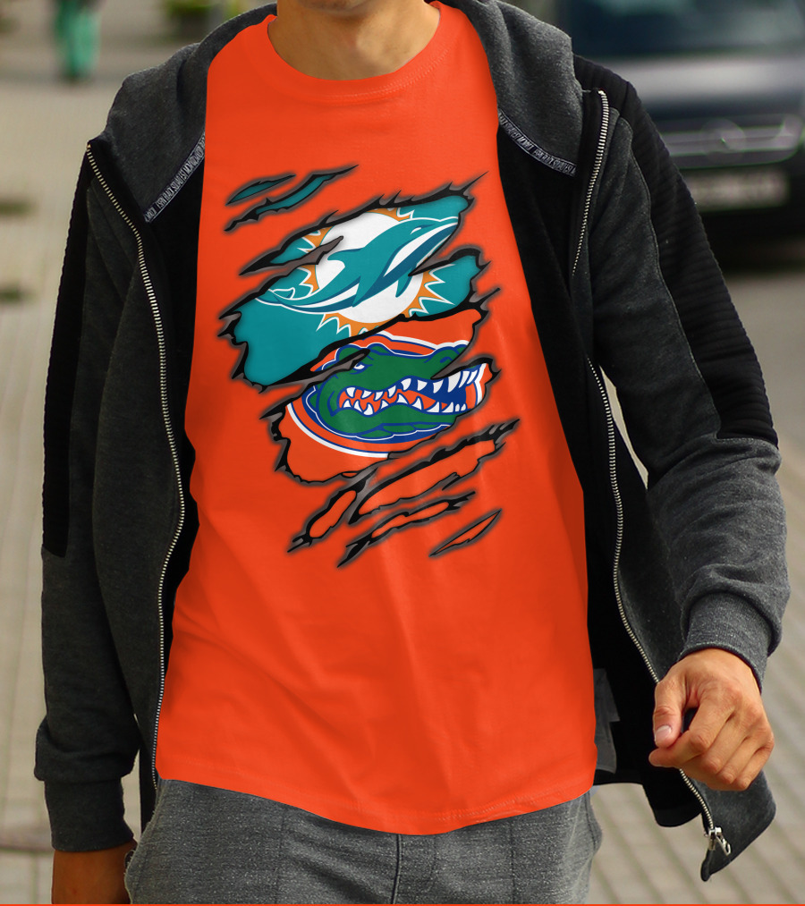 Miami Dolphins Florida Gators Logo Rip T-Shirt