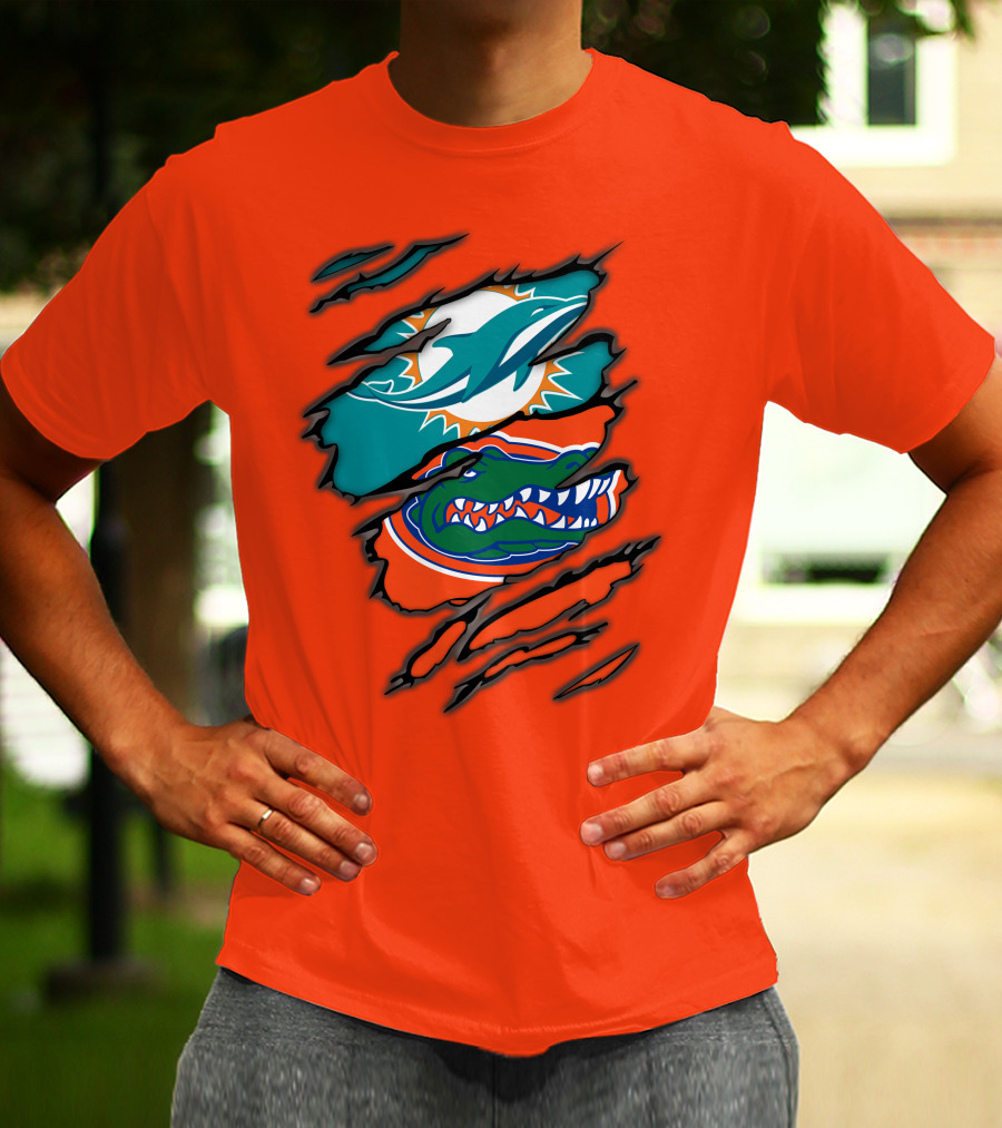 Miami Dolphins Florida Gators Logo Rip T-Shirt