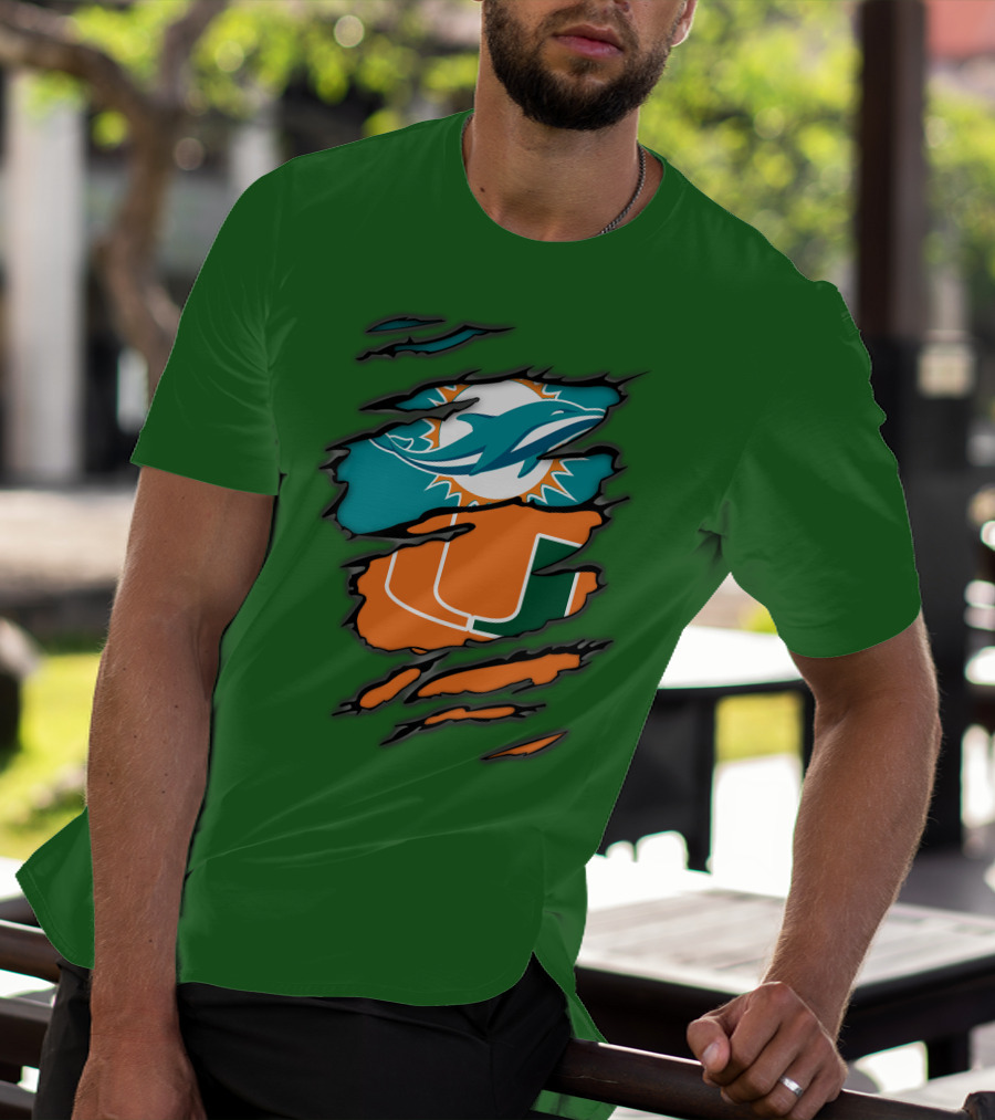 Miami Dolphins Miami Hurricanes Logo Blend T-Shirt