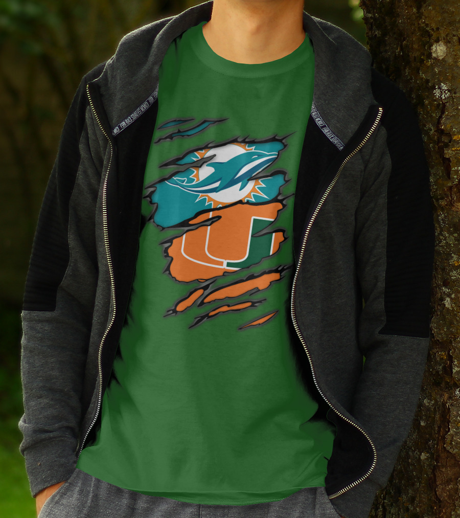 Miami Dolphins Miami Hurricanes Logo Blend T-Shirt