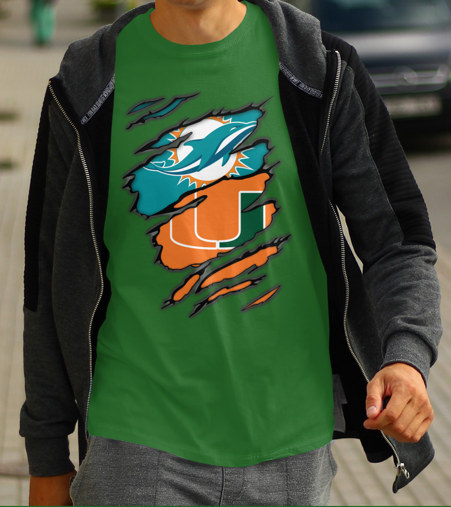 Miami Dolphins Miami Hurricanes Logo Blend T-Shirt