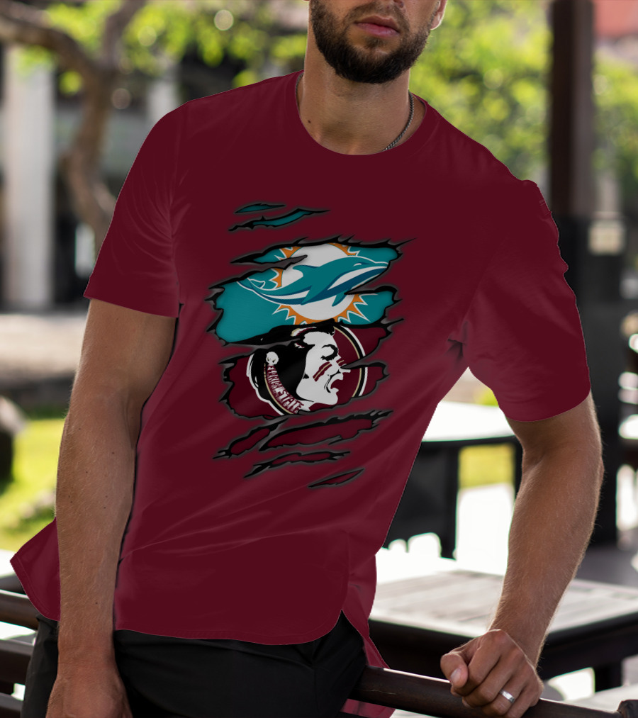 Miami Dolphins Florida State Seminoles Logo Mashup T-Shirt