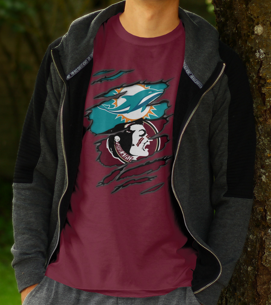 Miami Dolphins Florida State Seminoles Logo Mashup T-Shirt