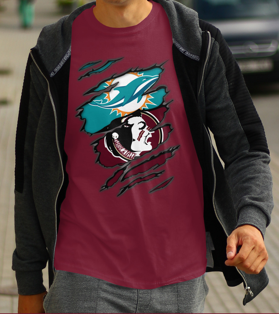 Miami Dolphins Florida State Seminoles Logo Mashup T-Shirt