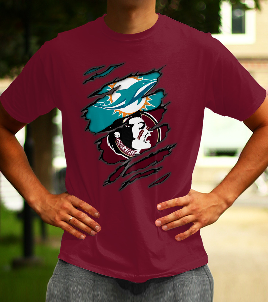 Miami Dolphins Florida State Seminoles Logo Mashup T-Shirt