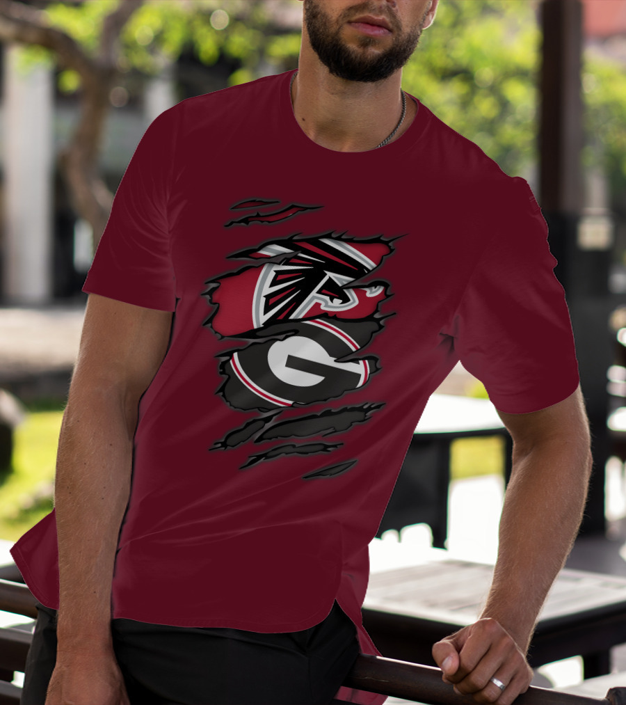 Atlanta Falcons Georgia Bulldogs Claw Marks Logo Combo T-Shirt