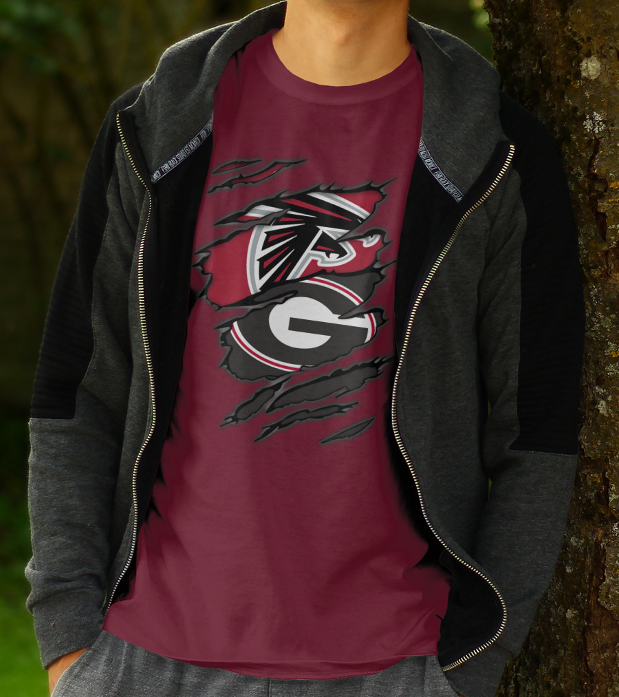 Atlanta Falcons Georgia Bulldogs Claw Marks Logo Combo T-Shirt