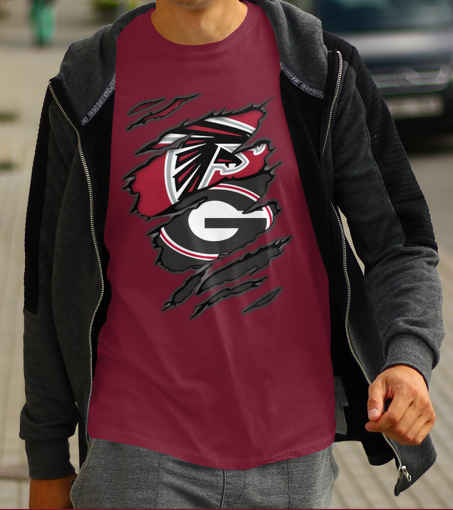 Atlanta Falcons Georgia Bulldogs Claw Marks Logo Combo T-Shirt