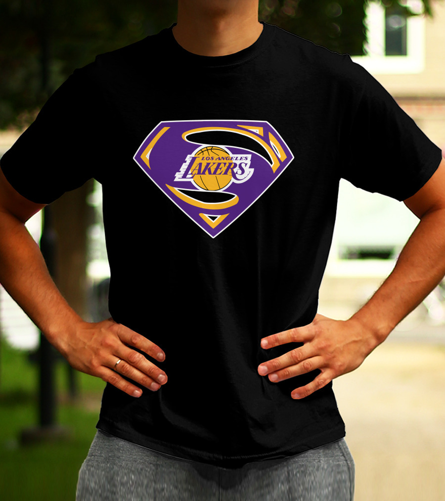 Los Angeles Lakers Purple Superman Shield T-Shirt