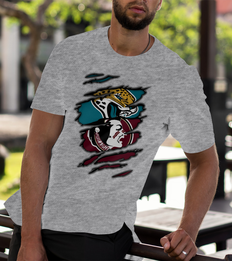 Jacksonville Jaguars And Florida State Seminoles Logo Crossover T-Shirt