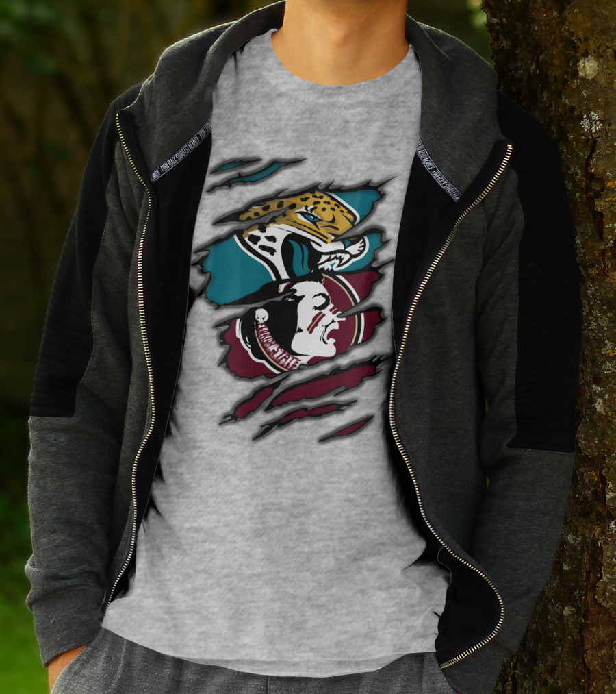 Jacksonville Jaguars And Florida State Seminoles Logo Crossover T-Shirt