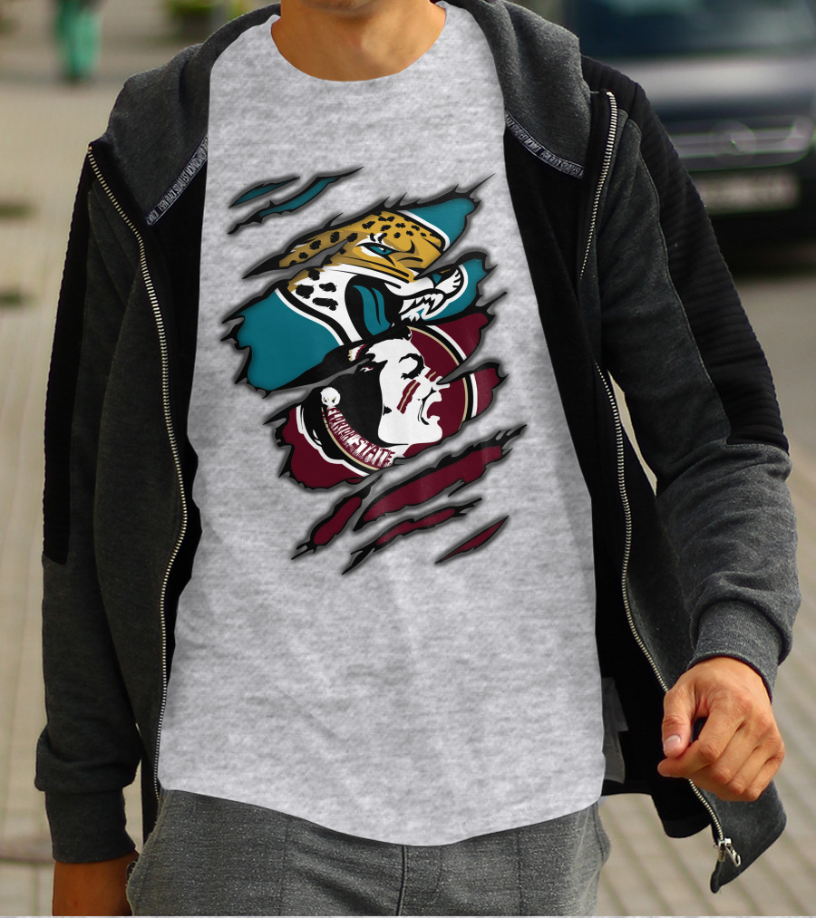 Jacksonville Jaguars And Florida State Seminoles Logo Crossover T-Shirt