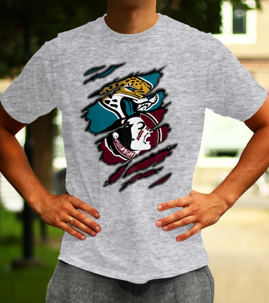 Jacksonville Jaguars And Florida State Seminoles Logo Crossover T-Shirt