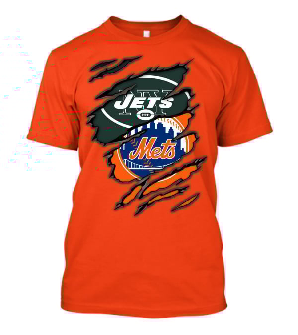Jets Mets Nfl Mlb Ripped Logo Fusion T-Shirt