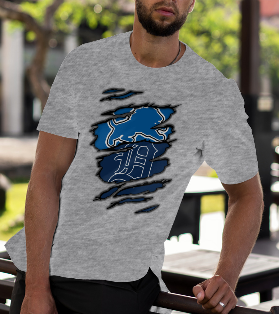 Detroit Lions Tigers Blue Claw Marks T-Shirt
