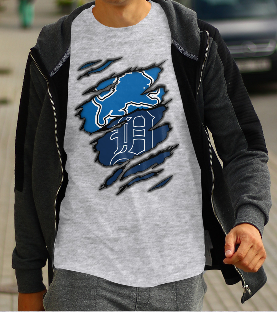 Detroit Lions Tigers Blue Claw Marks T-Shirt