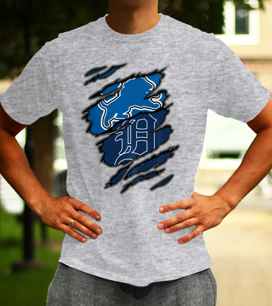 Detroit Lions Tigers Blue Claw Marks T-Shirt