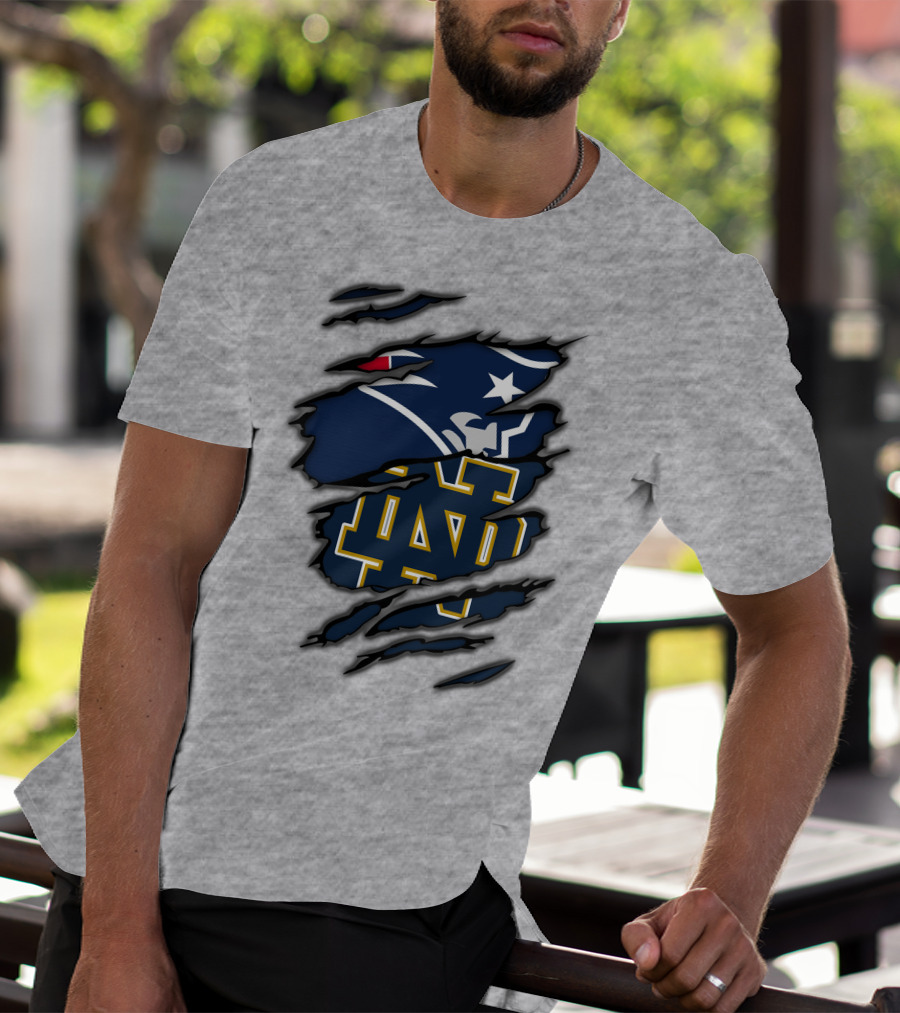 New England Patriots Notre Dame Fighting Irish Logo Mashup T-Shirt