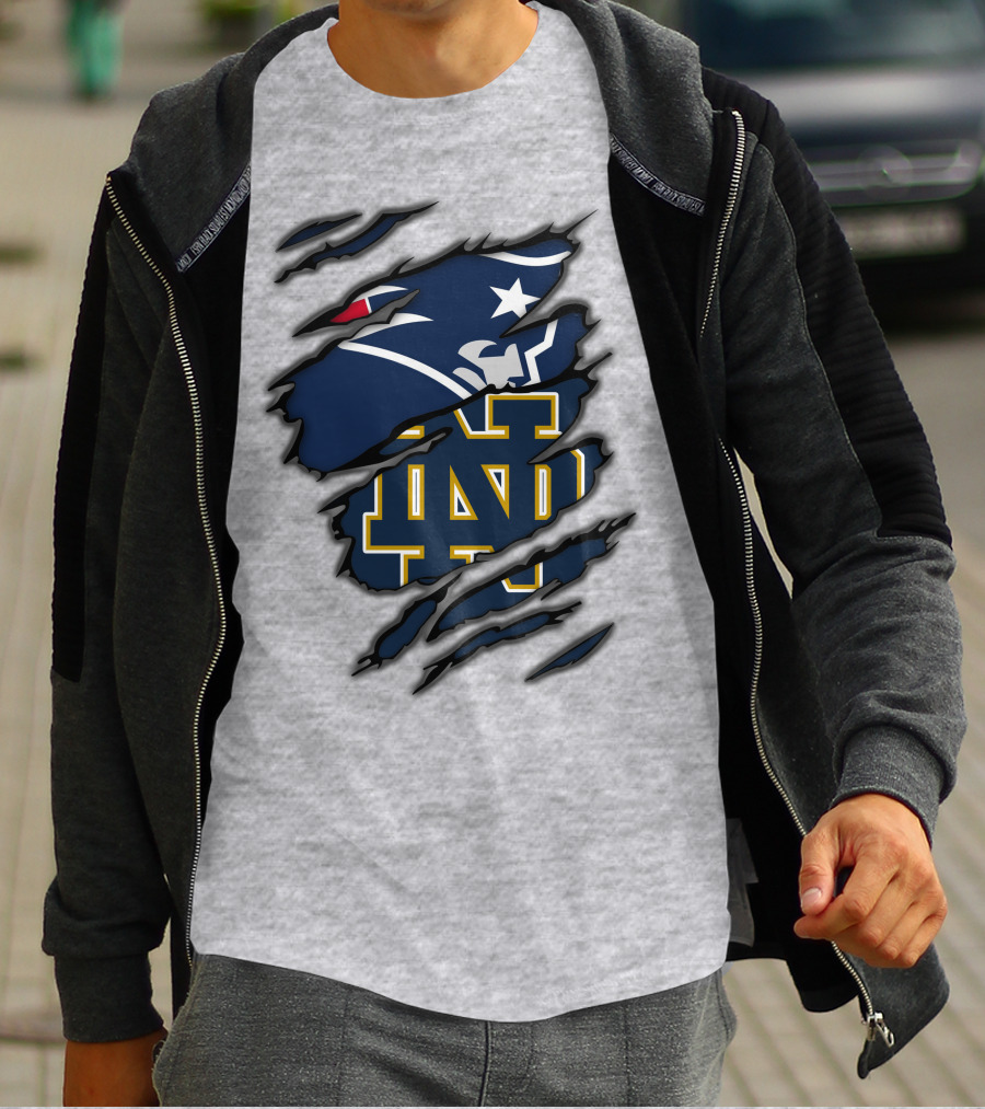 New England Patriots Notre Dame Fighting Irish Logo Mashup T-Shirt