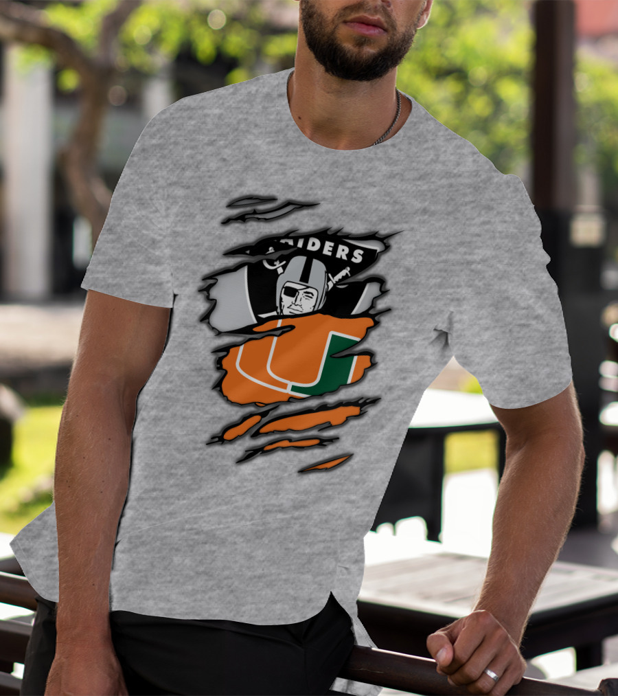 Raiders And Miami Hurricanes Split T-Shirt