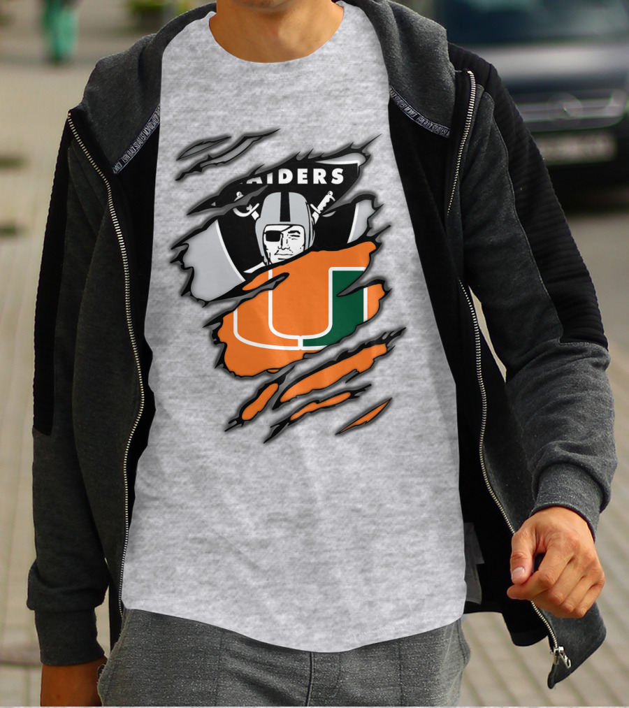 Raiders And Miami Hurricanes Split T-Shirt