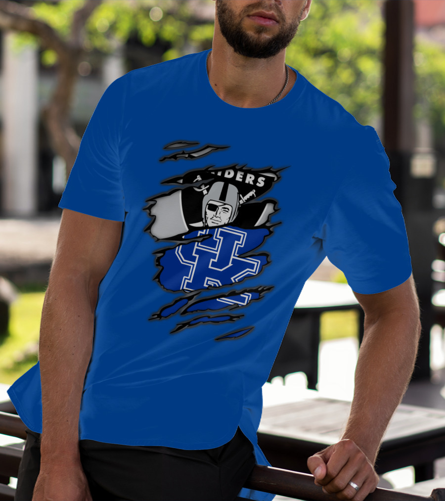 Raiders Kentucky Interlocking Design With Raider And UK Symbols T-Shirt