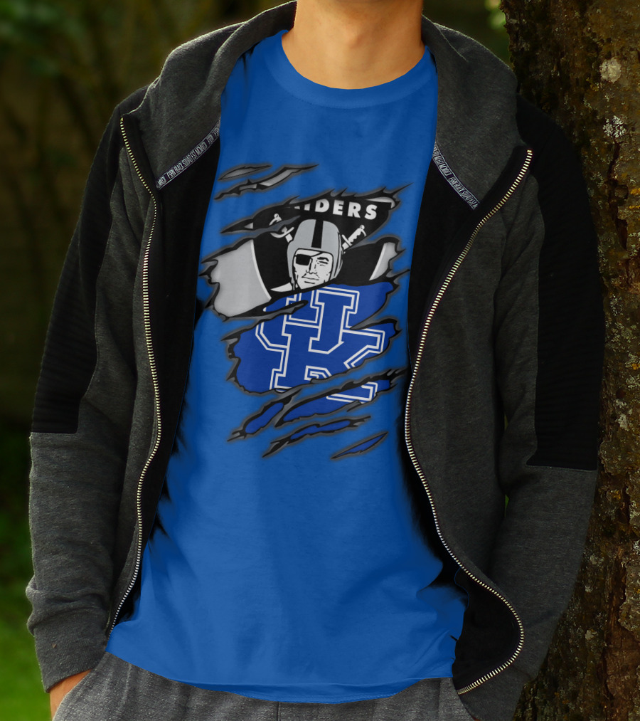 Raiders Kentucky Interlocking Design With Raider And UK Symbols T-Shirt