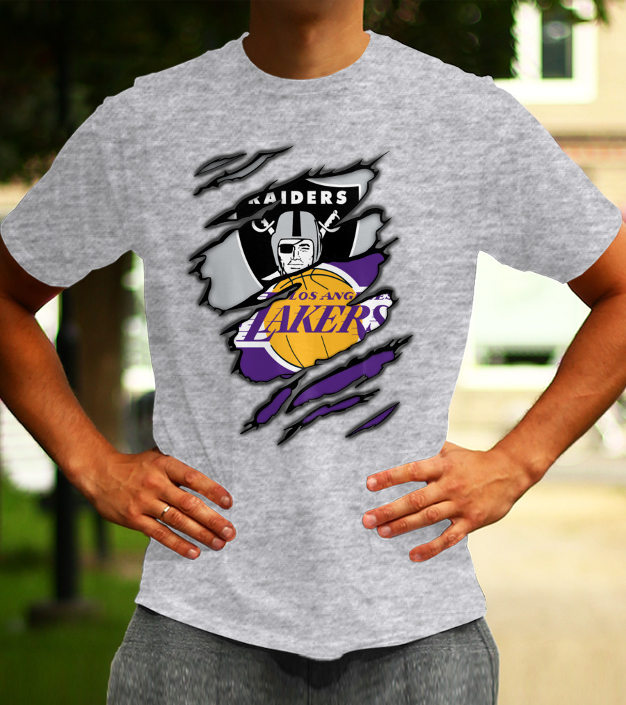 Raiders Los Angeles Lakers Basketball Football Fan Mashup T-Shirt