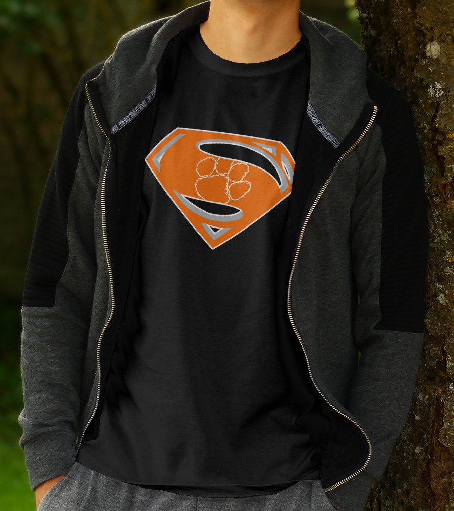 Superman Logo With Clemson Tigers Paw T-Shirt