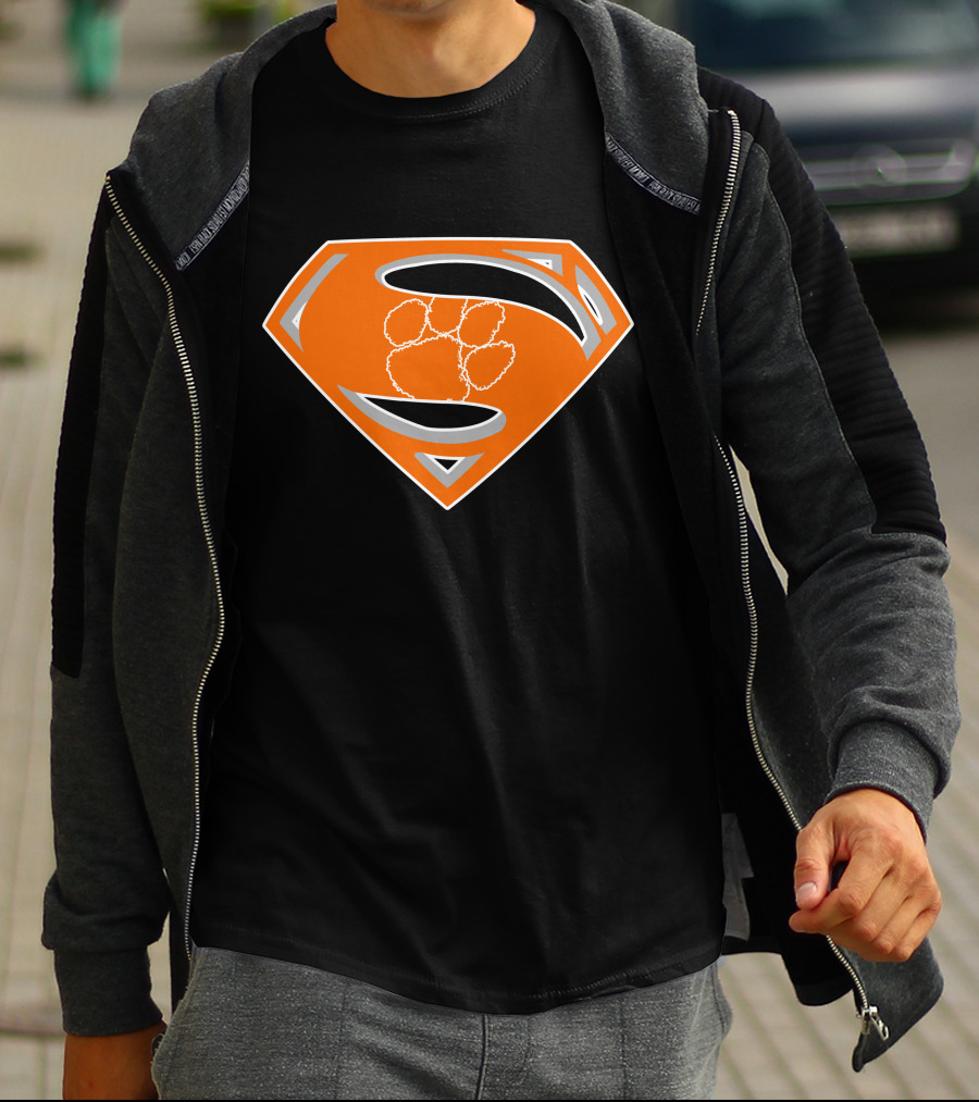 Superman Logo With Clemson Tigers Paw T-Shirt