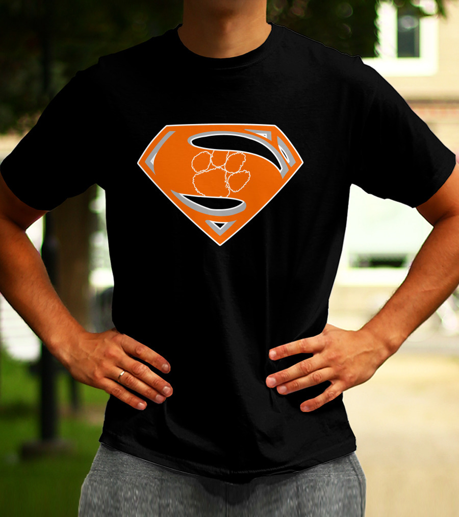 Superman Logo With Clemson Tigers Paw T-Shirt